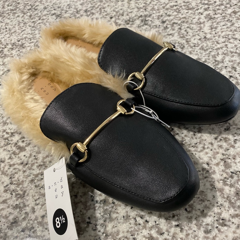 Faux Leather Fur Backless Mules